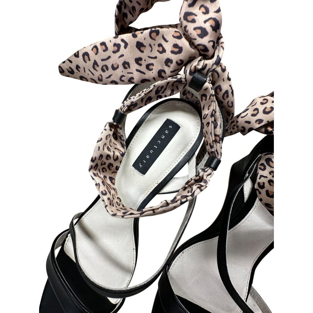 Sanctuary Sandals Whimsy Wedge Womens Size 11 Leopard Print Black Tie Strap - Picture 3 of 11
